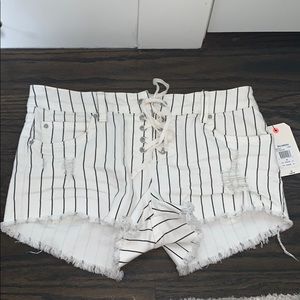 Billabong Lace Up Striped Denim Shorts